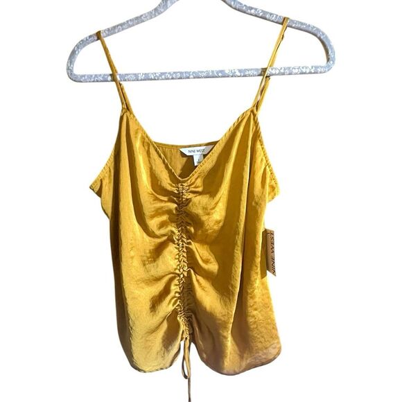 Nine West Light Bronze Ruched‎ Drawstring Front Sexy Sleek Satin Tank (L) ~NWT - Picture 2 of 8